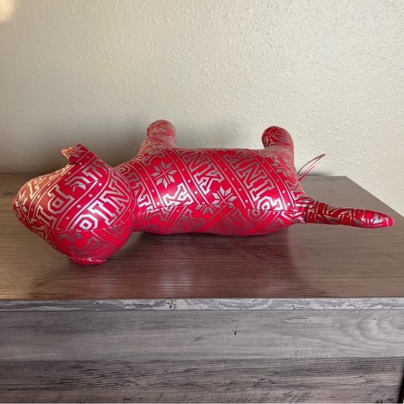 Victoria’s Secret PINK Holiday Dog Plush Large 10" Red Silver Snowflake 2015 - Picture 6 of 12